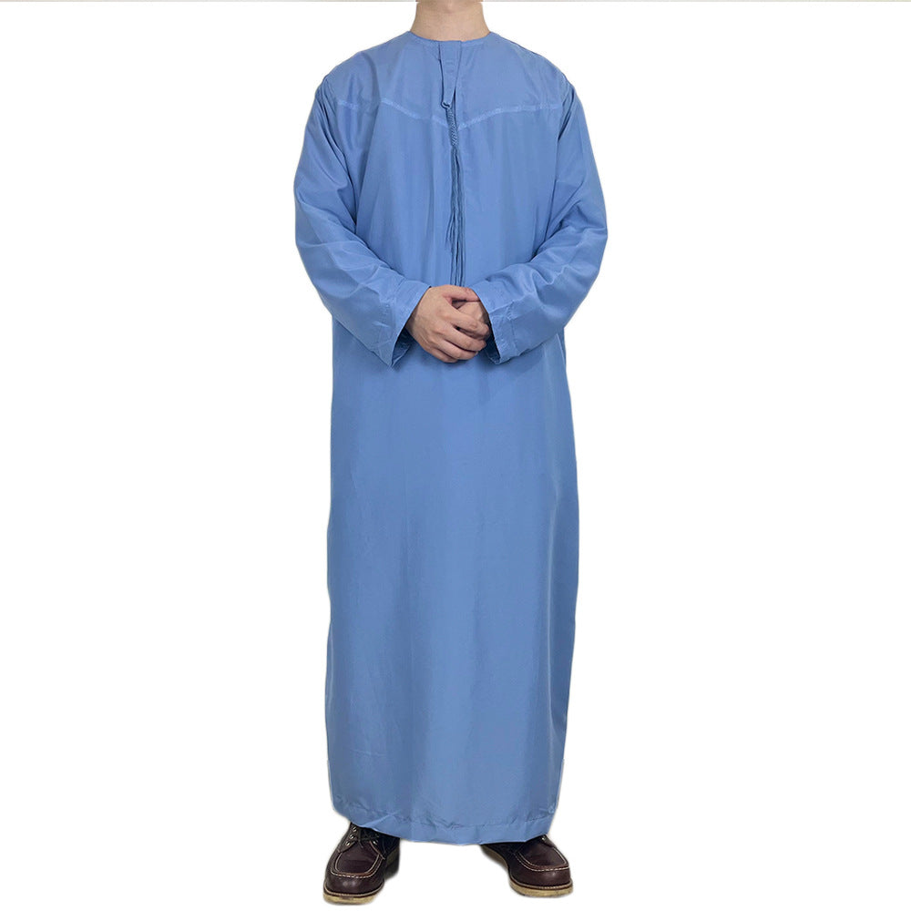 New Muslim Men Long Sleeve Pullover Dress Abaya Daffah Jubba Thobe Pakistan Saudi Arab Kaftan Islam Clothing Prayer Robe Afghan