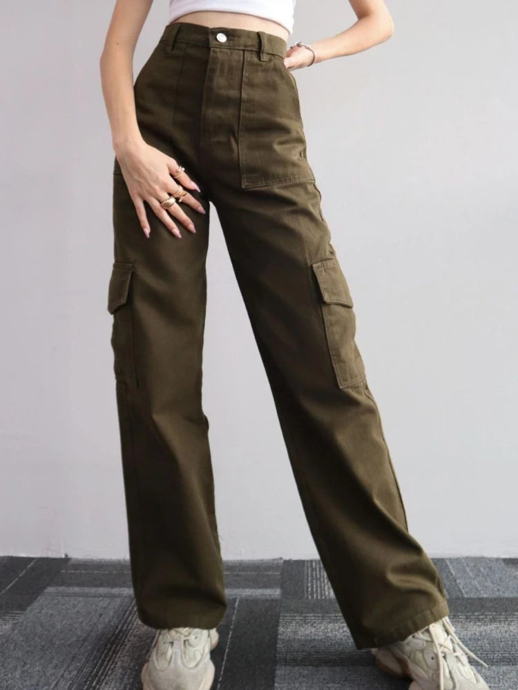 New Y2K Women Vintage Cargo Pants Streetwear Techwear Korean Harajuku Parachute Pants Beige Sweatpants Wide Leg Joggers Trousers