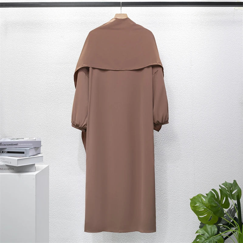 Muslim Abaya One-piece Prayer Dress Hooded Smocking Sleeve Islamic Clothing Women Jilbab Dubai Saudi Black Robe Turkish Modesty