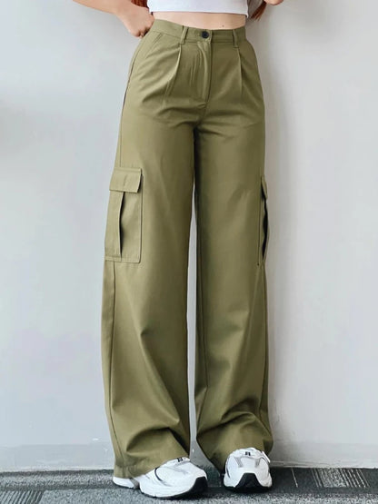 New Y2K Women Vintage Cargo Pants Streetwear Techwear Korean Harajuku Parachute Pants Beige Sweatpants Wide Leg Joggers Trousers