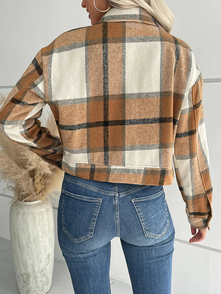 JIM & NORA Women Thick Plaid Shirts Winter Warm Buttons Blouses Tops Casual Shirt Jacket Female Clothes Coat Outwear Fashion