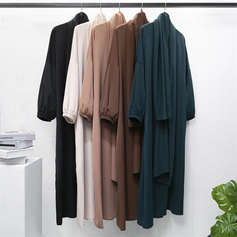 Muslim Abaya One-piece Prayer Dress Hooded Smocking Sleeve Islamic Clothing Women Jilbab Dubai Saudi Black Robe Turkish Modesty