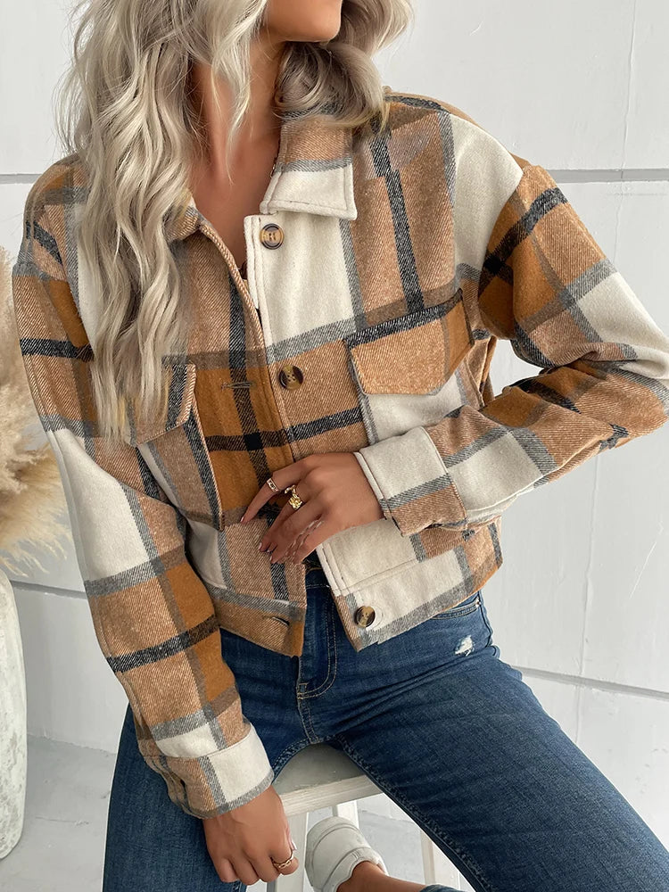 JIM & NORA Women Thick Plaid Shirts Winter Warm Buttons Blouses Tops Casual Shirt Jacket Female Clothes Coat Outwear Fashion