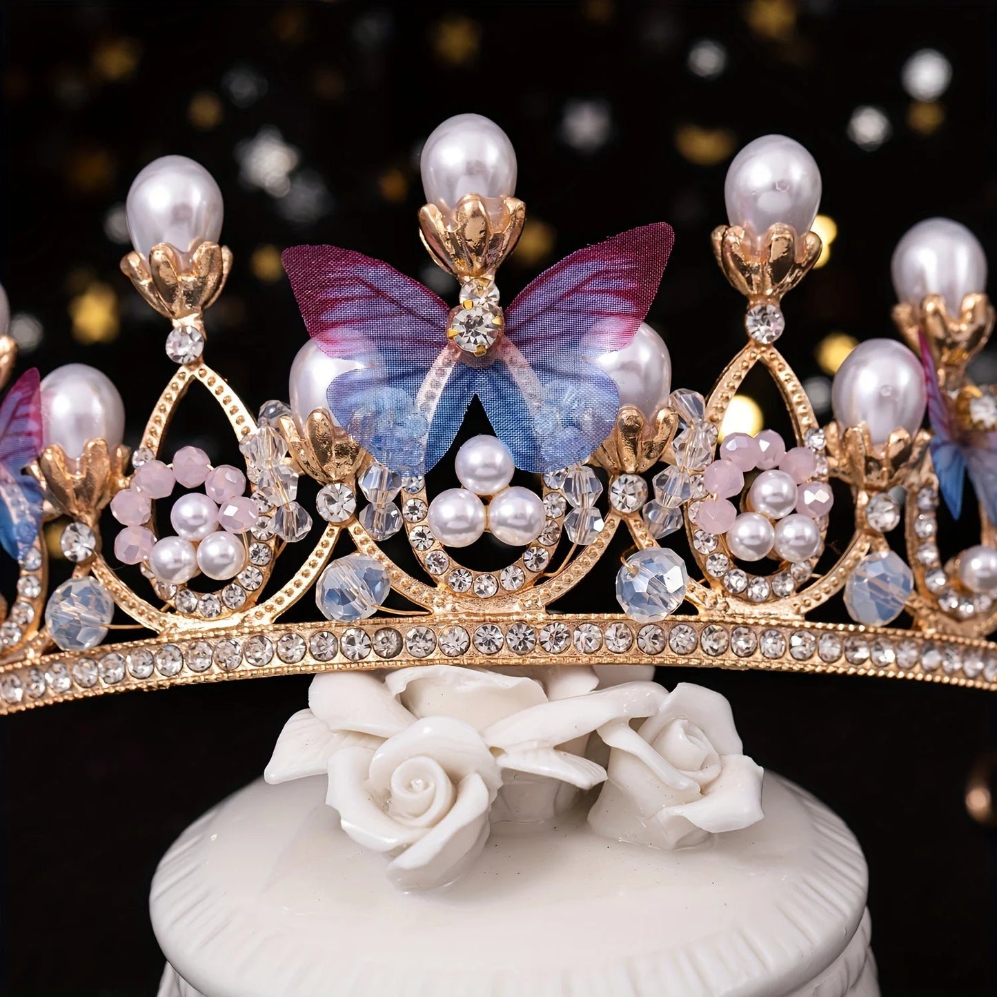 1pc super fairy bride headdress handmade pearl butterfly princess hair band party prom queen crown hair accessories