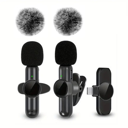 Wireless Lavalier Microphone With Windproof Cover Audio Video Recording Mini Mic For iPhone Android Mobile Phone Microphone