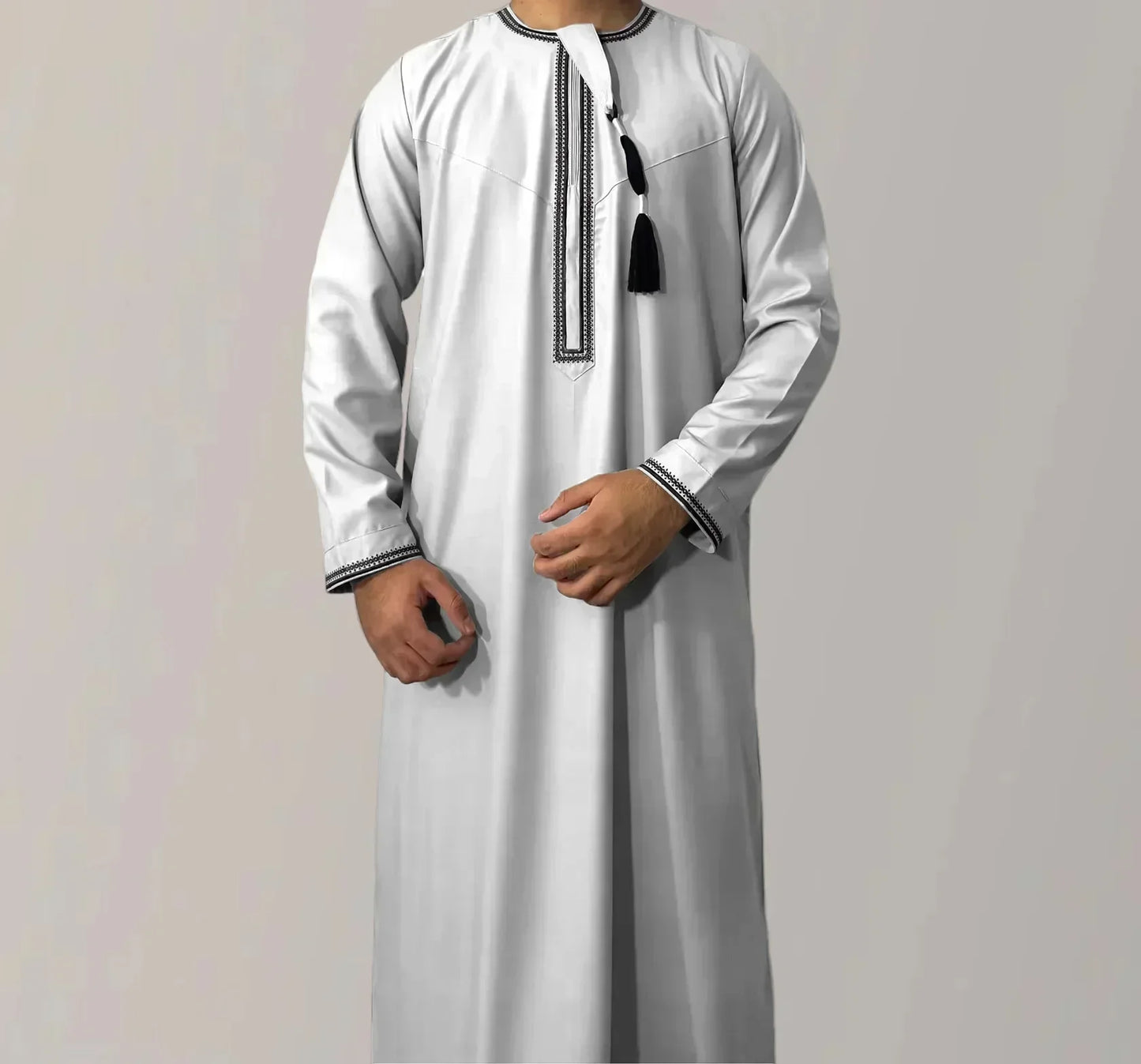 New Muslim Men Long Sleeve Pullover Dress Abaya Daffah Jubba Thobe Pakistan Saudi Arab Kaftan Islam Clothing Prayer Robe Afghan