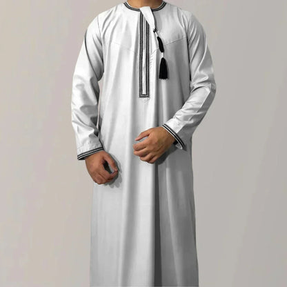 New Muslim Men Long Sleeve Pullover Dress Abaya Daffah Jubba Thobe Pakistan Saudi Arab Kaftan Islam Clothing Prayer Robe Afghan