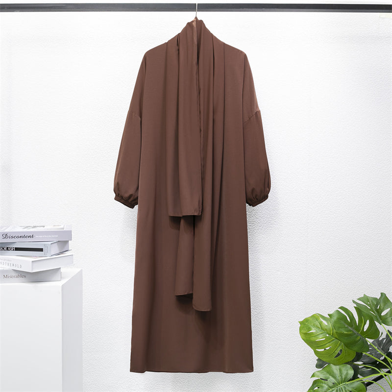 Muslim Abaya One-piece Prayer Dress Hooded Smocking Sleeve Islamic Clothing Women Jilbab Dubai Saudi Black Robe Turkish Modesty