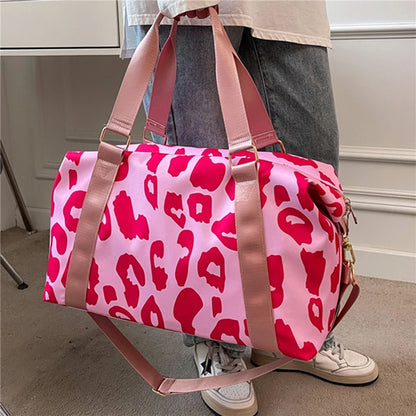 Fashionable 2024 New Travel Bag Duffle Bag Women Leopard Big Oxford Bag Tote Handbags Fitness Gym Bag Ladies Weekend Pink Bag