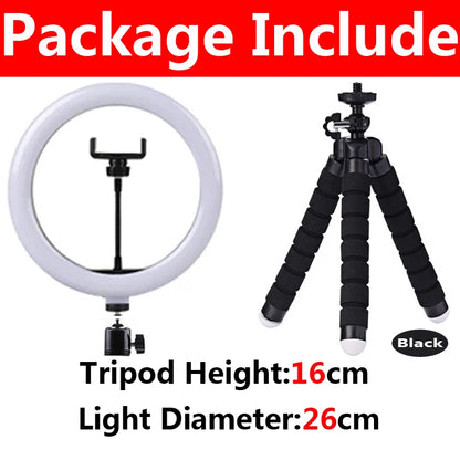 10 inch LED Selfie Ring Light Dimmable Photography Fill Lamp with Mini tripod for Phone Tiktok Live Video Photo Studio Ringlight