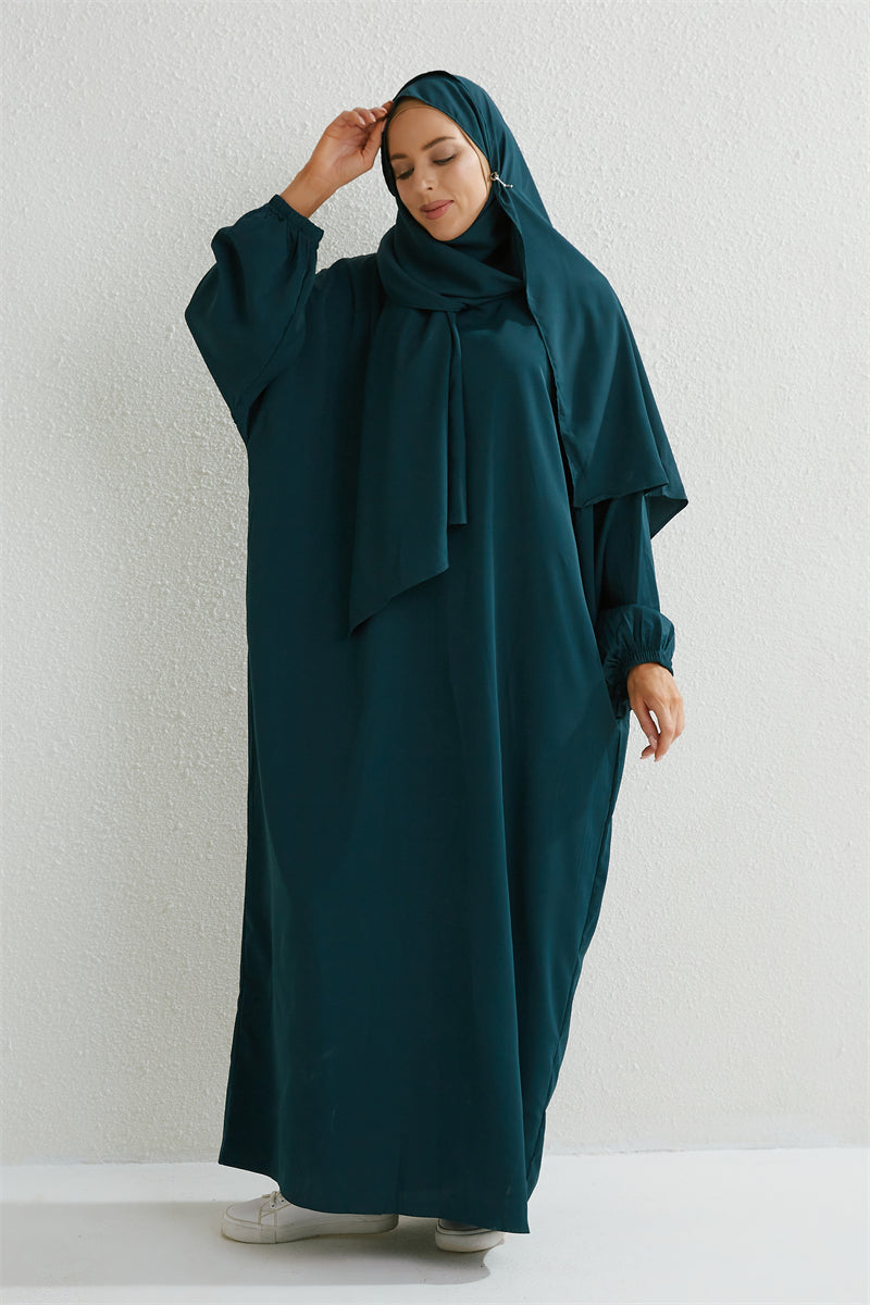 Muslim Abaya One-piece Prayer Dress Hooded Smocking Sleeve Islamic Clothing Women Jilbab Dubai Saudi Black Robe Turkish Modesty