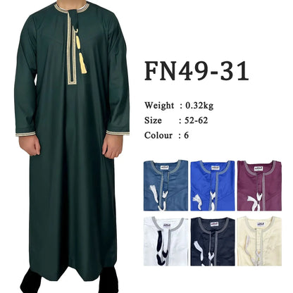 New Muslim Men Long Sleeve Pullover Dress Abaya Daffah Jubba Thobe Pakistan Saudi Arab Kaftan Islam Clothing Prayer Robe Afghan