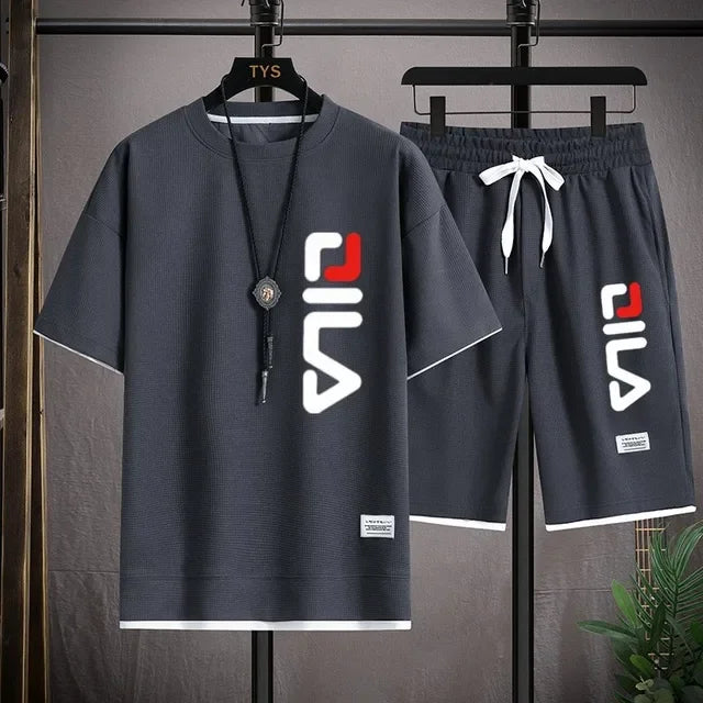 High quality Men's Korea Comfortable and Summer  Fashion Print Sports Suit Fitness Jogging Daily Casual Wear Beach shorts set