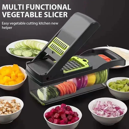 Multifunctional 12-in-1 Vegetable Slicer Cutter Shredders Slicer With Basket Fruit Potato Chopper Carrot Grater Kitchen Accessor