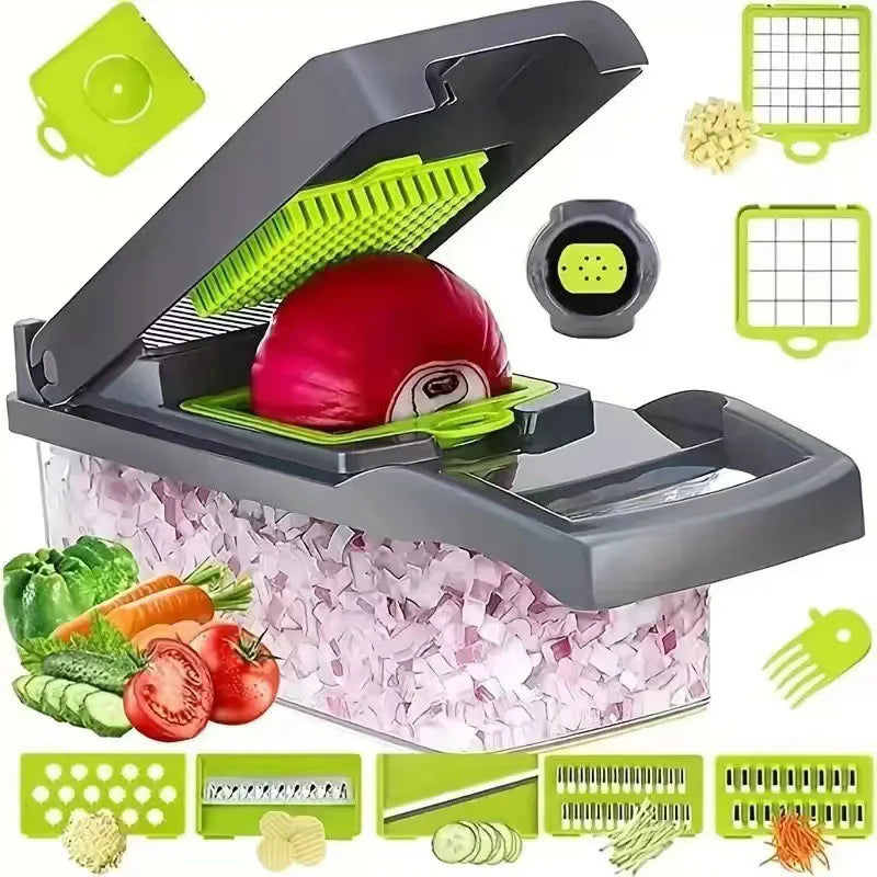 Multifunctional 12-in-1 Vegetable Slicer Cutter Shredders Slicer With Basket Fruit Potato Chopper Carrot Grater Kitchen Accessor