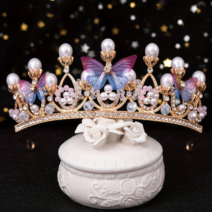 1pc super fairy bride headdress handmade pearl butterfly princess hair band party prom queen crown hair accessories