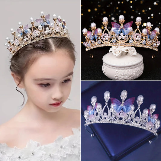 1pc super fairy bride headdress handmade pearl butterfly princess hair band party prom queen crown hair accessories