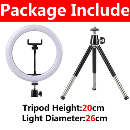 10 inch LED Selfie Ring Light Dimmable Photography Fill Lamp with Mini tripod for Phone Tiktok Live Video Photo Studio Ringlight