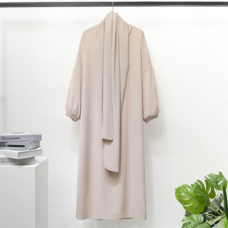 Muslim Abaya One-piece Prayer Dress Hooded Smocking Sleeve Islamic Clothing Women Jilbab Dubai Saudi Black Robe Turkish Modesty