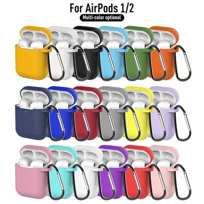 Soft Silicone Earphone Case for AirPods 1/2 Gen Cover Case Anti-Scratch Headphone AirPods Case with Hook Buckle Ear Pads