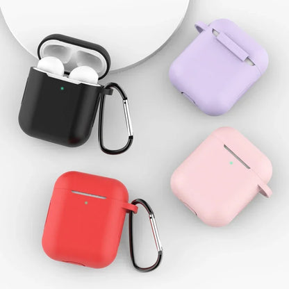 Soft Silicone Earphone Case for AirPods 1/2 Gen Cover Case Anti-Scratch Headphone AirPods Case with Hook Buckle Ear Pads