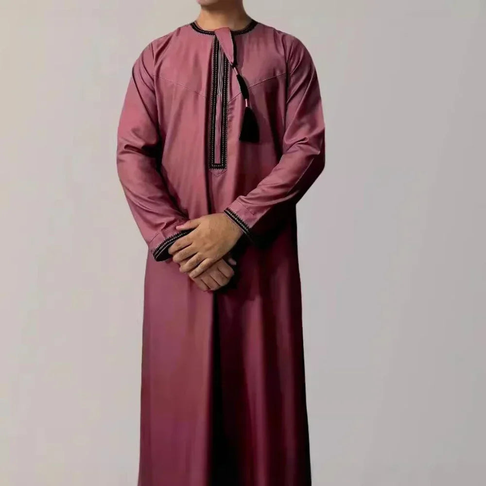 New Muslim Men Long Sleeve Pullover Dress Abaya Daffah Jubba Thobe Pakistan Saudi Arab Kaftan Islam Clothing Prayer Robe Afghan