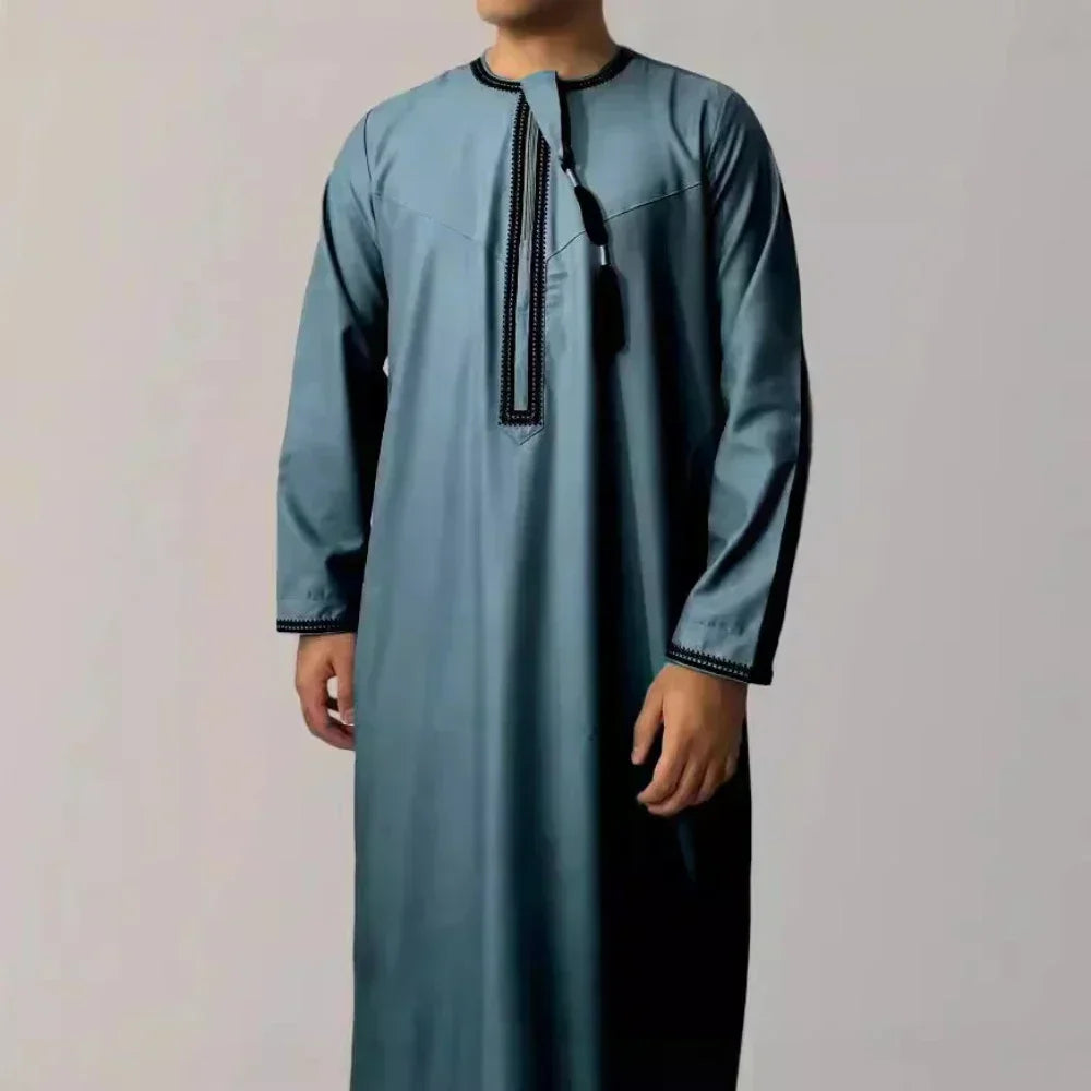 New Muslim Men Long Sleeve Pullover Dress Abaya Daffah Jubba Thobe Pakistan Saudi Arab Kaftan Islam Clothing Prayer Robe Afghan