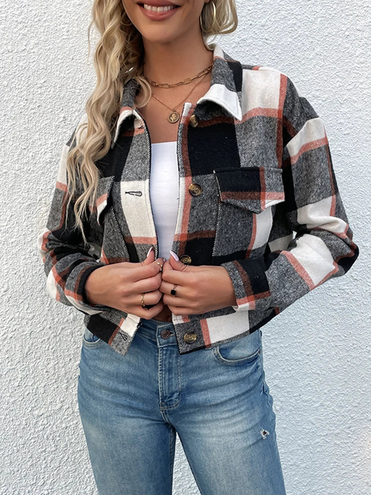 JIM & NORA Women Thick Plaid Shirts Winter Warm Buttons Blouses Tops Casual Shirt Jacket Female Clothes Coat Outwear Fashion