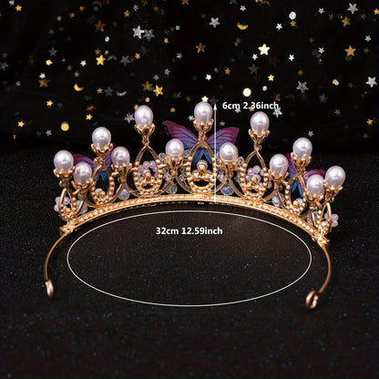 1pc super fairy bride headdress handmade pearl butterfly princess hair band party prom queen crown hair accessories