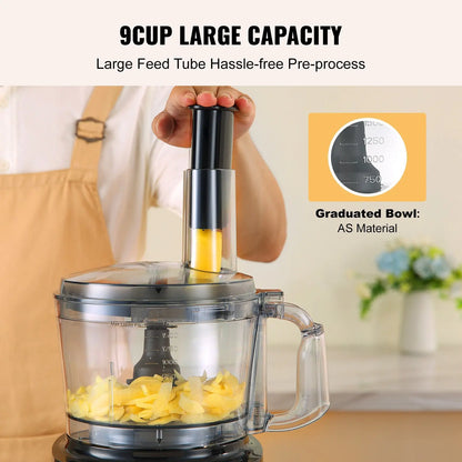 Food Processor, 9-Cup Vegetable Chopper for Chopping, Slicing, Shredding, Puree, and Kneading, 600 Watts Stainless Steel B