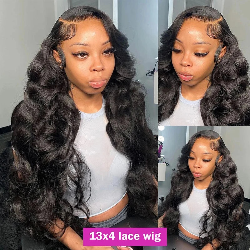 Body Wave 13x6 13x4 Lace Front Wig Human Hair Pre Plucked 200 Density with Baby Hair Natural Black 100% Human Hair Wig for Women