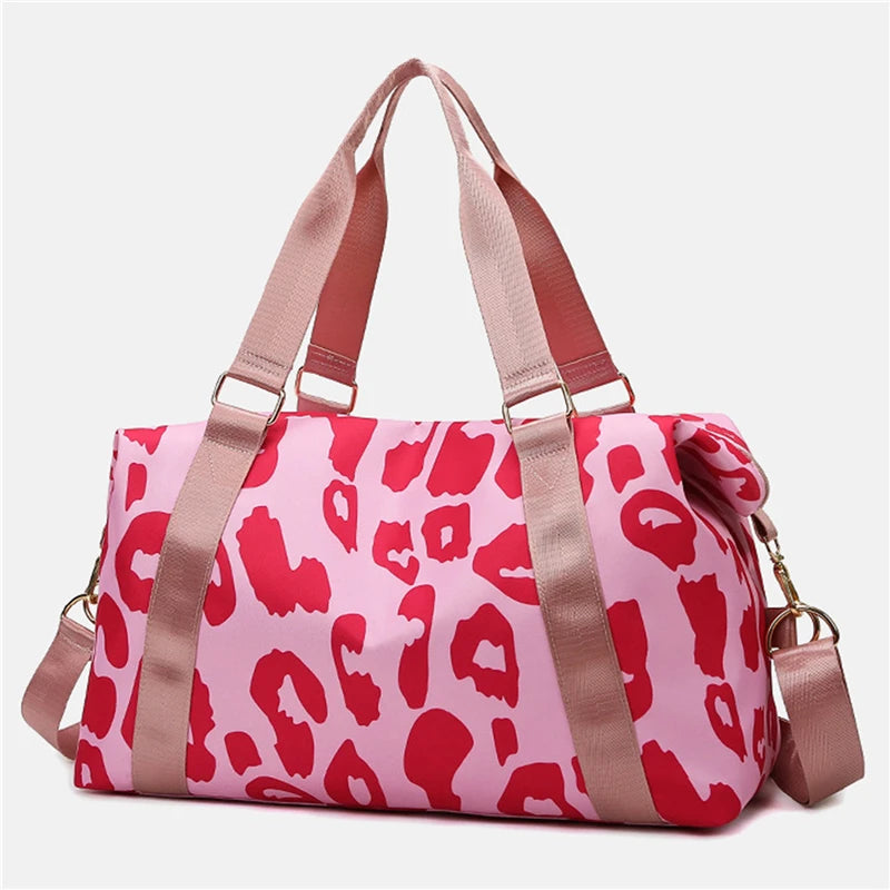 Fashionable 2024 New Travel Bag Duffle Bag Women Leopard Big Oxford Bag Tote Handbags Fitness Gym Bag Ladies Weekend Pink Bag