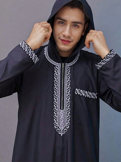 New men's loose hooded robe Luxury embroidered long sleeve Muslim garment robe Juba Sobi Traditional men's robe