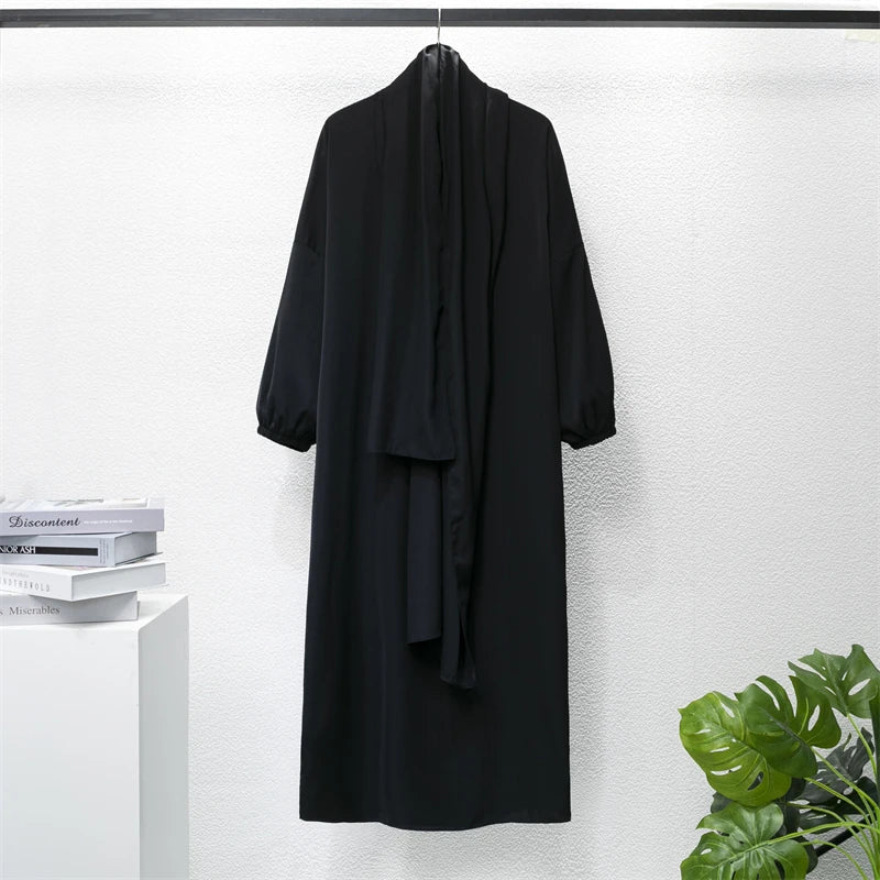 Muslim Abaya One-piece Prayer Dress Hooded Smocking Sleeve Islamic Clothing Women Jilbab Dubai Saudi Black Robe Turkish Modesty