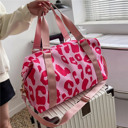 Fashionable 2024 New Travel Bag Duffle Bag Women Leopard Big Oxford Bag Tote Handbags Fitness Gym Bag Ladies Weekend Pink Bag